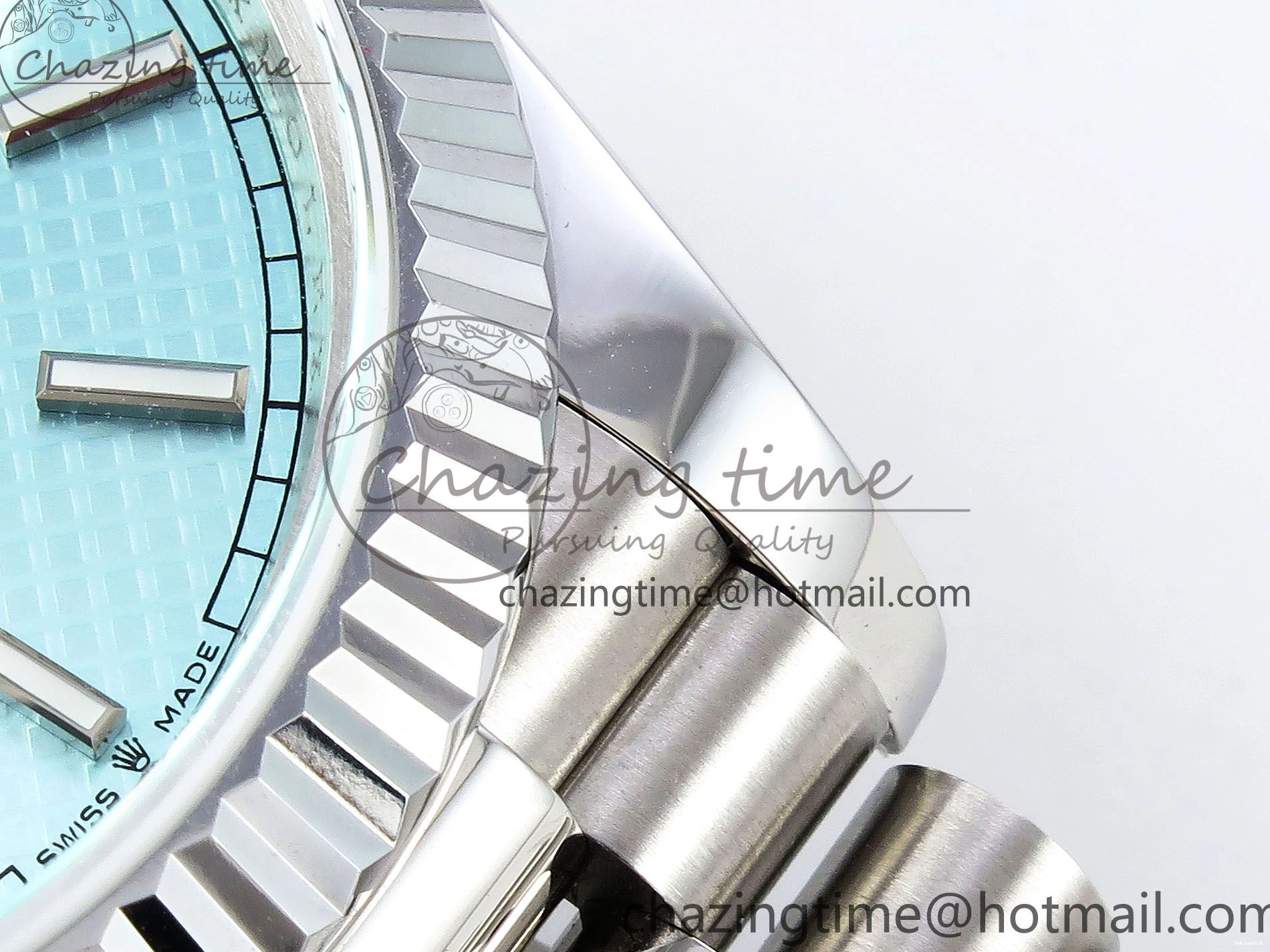 Weight) DayDate Ice JDF Steel 40 904L on SS VR3255 Bracelet Textured Blue President V3 (Gain Dial 0114